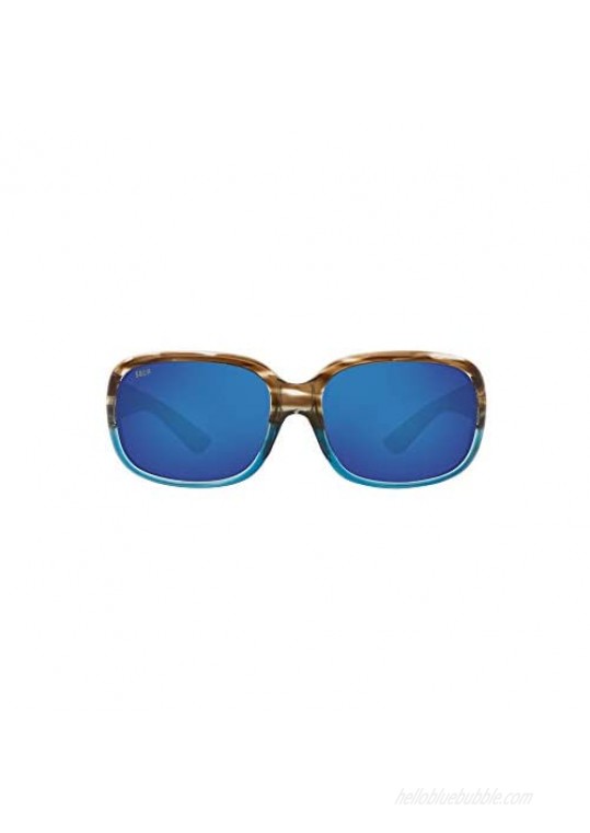 Costa Women's Gannet Polarized Rectangular Sunglasses  Shiny Wahoo Frame/Blue Mirror Lens 580P  58 mm