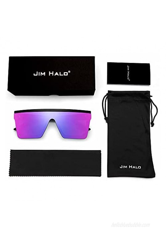 JIM HALO Flat Top Shield Sunglasses Square Mirror Rimless Glasses for Women Men