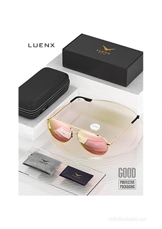 LUENX Aviator Sunglasses for Women Polarized Mirror with Case - UV 400 Protection 60MM