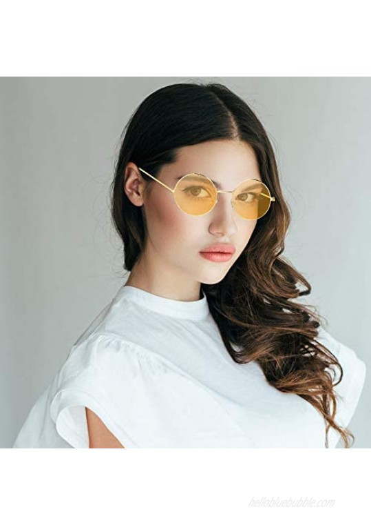 ONESING 8 Pairs Round Hippie Sunglasses Circle Sunglasses for Women John 60 's Style Circle Colored Glasses Multicoloured Large