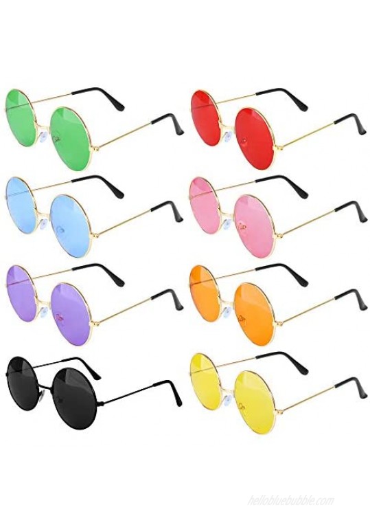 ONESING 8 Pairs Round Hippie Sunglasses Circle Sunglasses for Women John 60 's Style Circle Colored Glasses  Multicoloured  Large