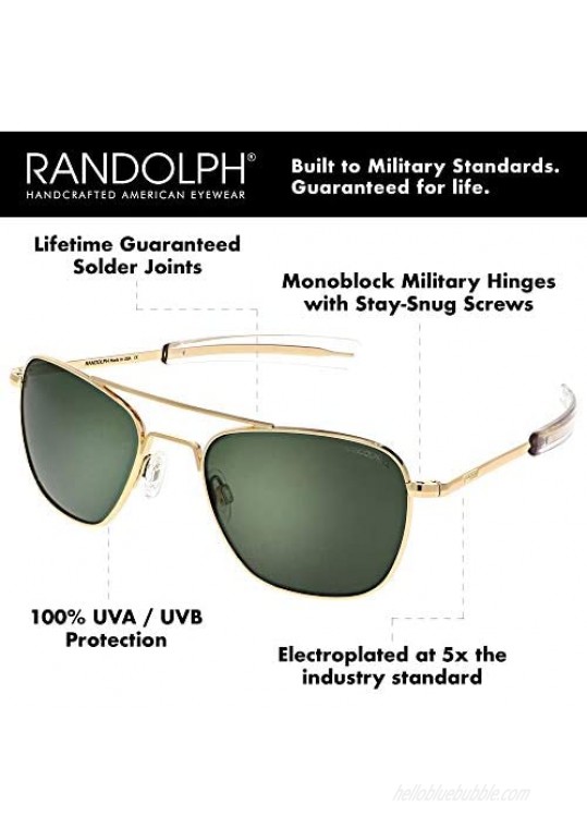 Randolph USA | Gold Classic Aviator Sunglasses for Men or Women 100% UV