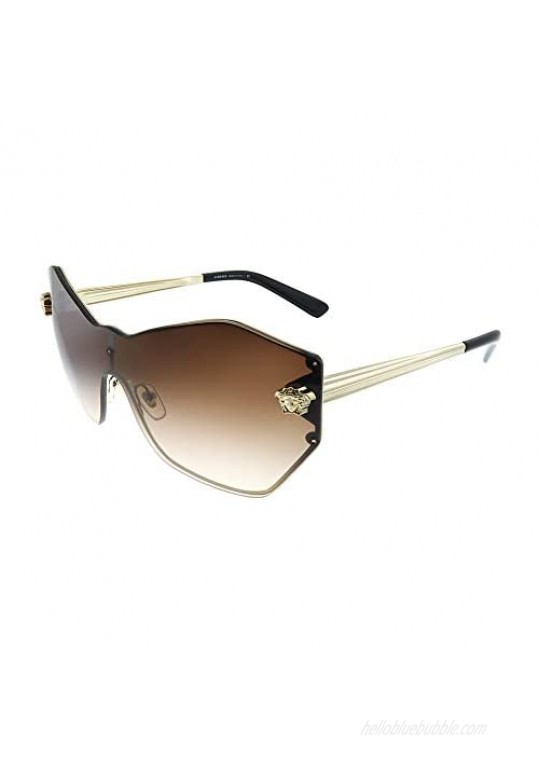 Versace Glam Medusa Shield VE 2182 125213 Pale Gold Metal Geometric Sunglasses Brown Gradient Lens