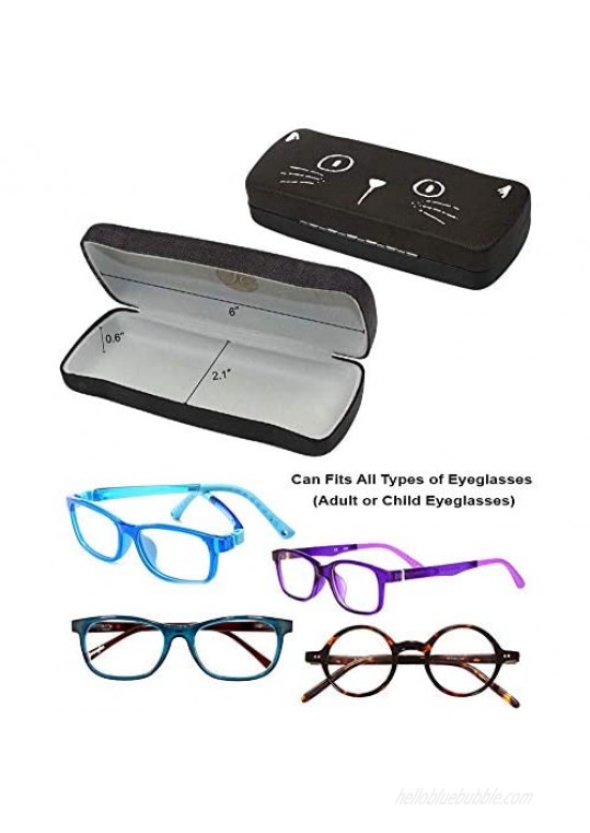 [2 PACK] JAVOedge Multi-Color Cute Cat Face Printed Hard Clamshell Eyeglass Storage Case with Microfiber Cloth
