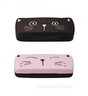 [2 PACK]  JAVOedge Multi-Color Cute Cat Face Printed Hard Clamshell Eyeglass Storage Case with Microfiber Cloth