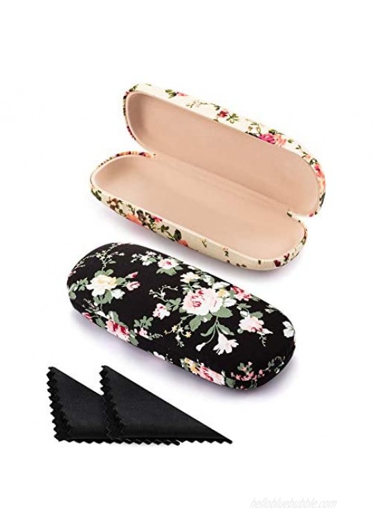 2 Pieces Hard Shell Eyeglass Case for Women Flower Fabrics Floral Retro Light Portable Eyeglass Case Box Covered Shell Style Spectacles Box Case for Glasses (Apricot  Black)