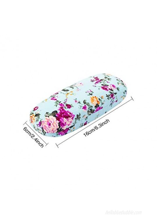 2 Pieces Spectacle Case Box Portable Hard Eyeglass Case Fabrics Floral Eyeglass Case Spectacles Box Case for Eyeglasses (Pink Blue)