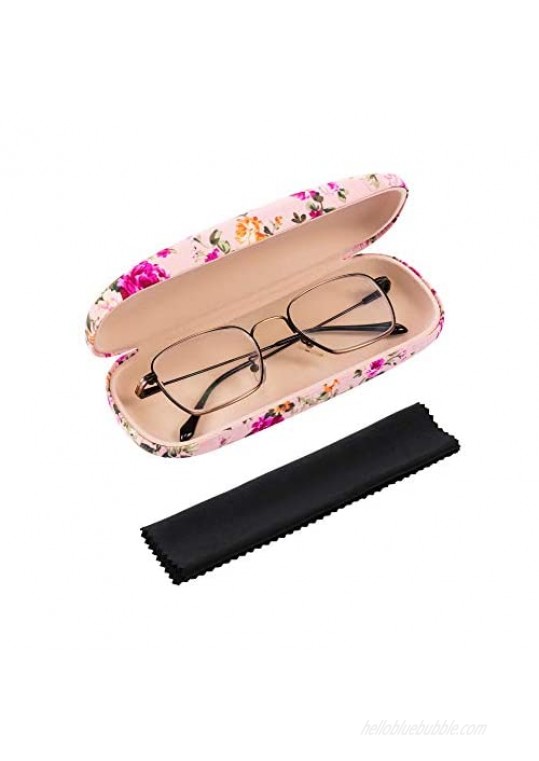 2 Pieces Spectacle Case Box Portable Hard Eyeglass Case Fabrics Floral Eyeglass Case Spectacles Box Case for Eyeglasses (Pink Blue)