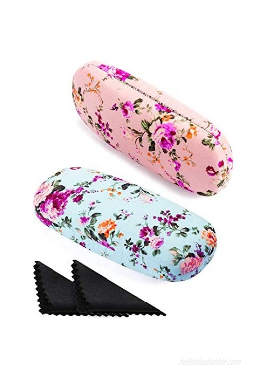 2 Pieces Spectacle Case Box Portable Hard Eyeglass Case Fabrics Floral Eyeglass Case Spectacles Box Case for Eyeglasses (Pink  Blue)