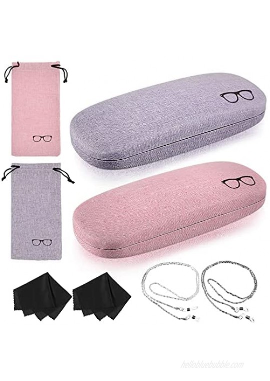 2 Sets Hard Shell Fabric Eyeglasses Cases Kit  Portable Glasses Protective Case  Drawstring Bag  Glasses Chain  Cleaning Cloth for Eyeglasses