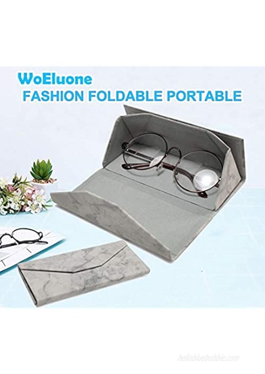 【2021 Upgraded】WoEluone Eyeglasses Case Foldable Glasses Holder Luxury Stylish Leather Compact Magnet Closure Sunglasses Cases for School Reading and Office