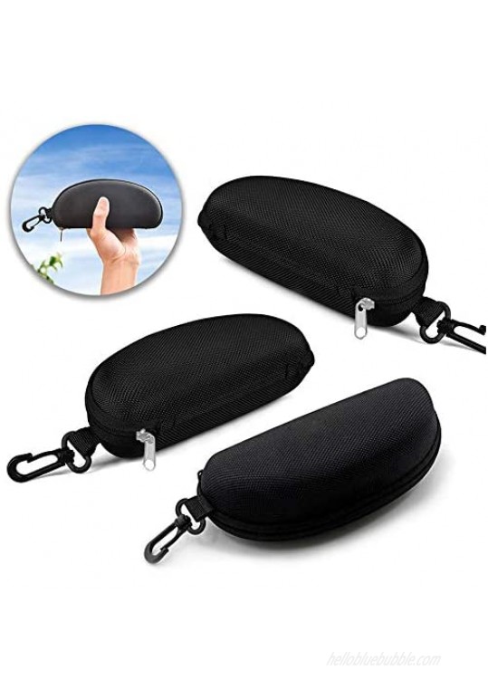 3 Pack Zipper Shell Eyeglasses and Sunglasses Case with Plastic Carabiner Hook
