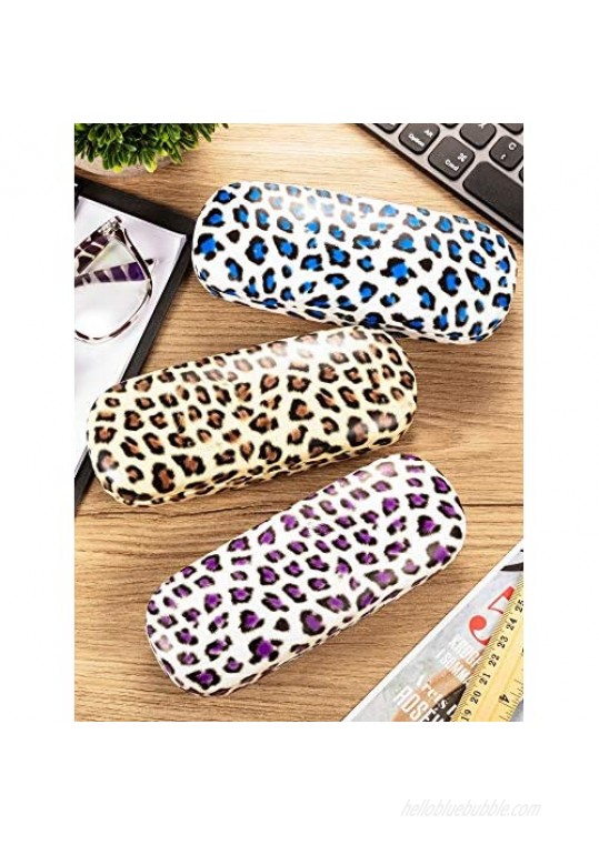 3 Pieces Hard Shell Glasses Case Leopard Print Hard Shell Eyeglass Case Protective Sunglasses Case with 3 Pieces Glasses Cloth