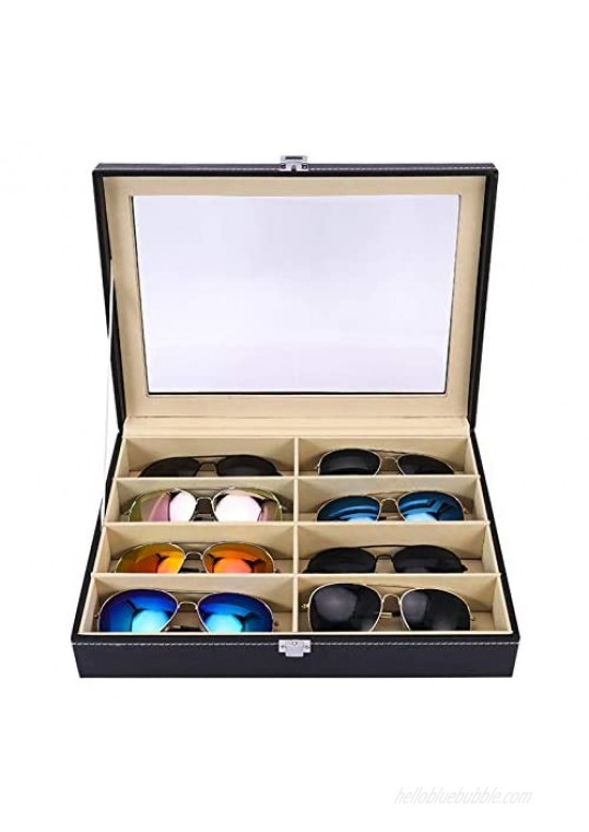 8 Compartment Sunglasses Organizer Holder Eyeglasses Box Multiple Case with Clear Lid Gift for Women Men