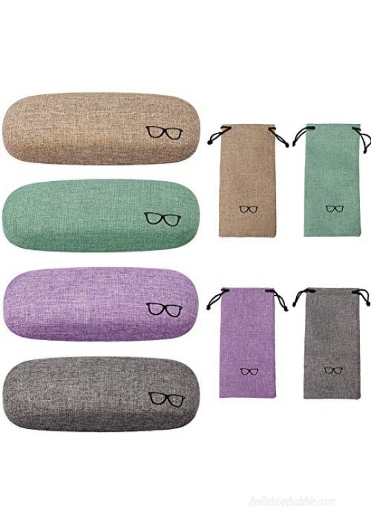 Bivisen Hard Shell Eyeglasses Glasses Case Portable Linen Glasses Protective Cases with Fabric Drawstring Bag Multicoloured 4 Pack