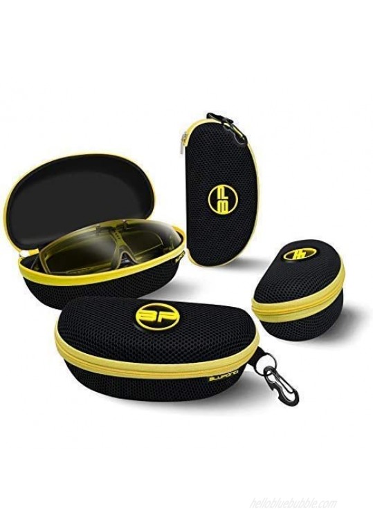 BLUPOND Semi Hard EVA Large Glasses Case with Metal Carabiner 5 IN 1 Set for Sports Sunglasses