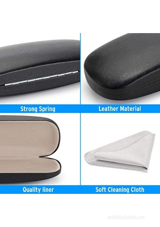 Burva Glasses Case Hard Shell Eyeglasses Case PU Leather Protective Case for Eyeglasses Sunglasses with Cleaning Cloth for Men and Women - Black