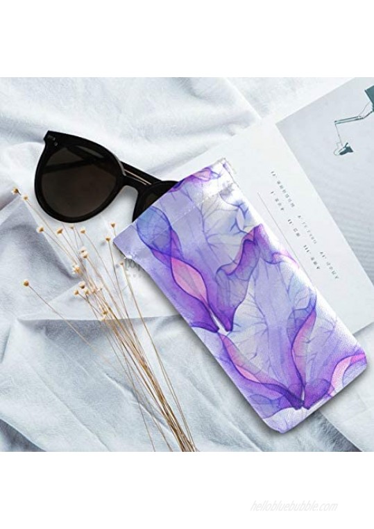 Eyeglass Pouch Purple Flower Sunglass Case Women Squeeze Top Leather Glasses Bag