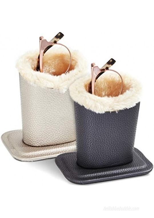 Faux Leather Eyeglass Holder Stand with Plush Lining (Grey and Champagne 2-Pk)