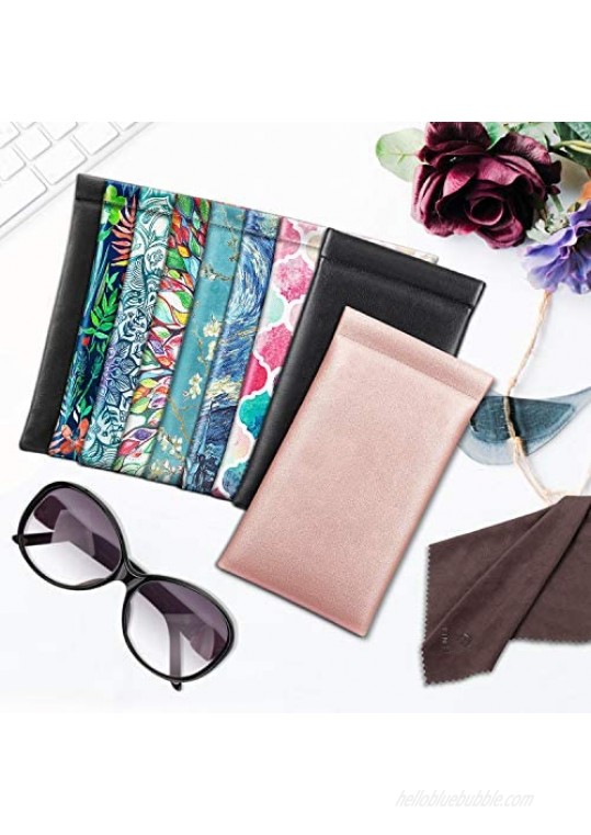 Fintie Eyeglasses Pouch with Cleaning Cloth Portable Squeeze Top Vegan Leather Soft Glasses Case Anti-Scratch Sunglasses Bag