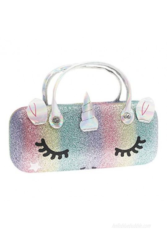 Kids Girls Boys Eyeglass Case Glasses Pouch unicorn Dazzling Sparkle Glitter Hard Shell with Handle