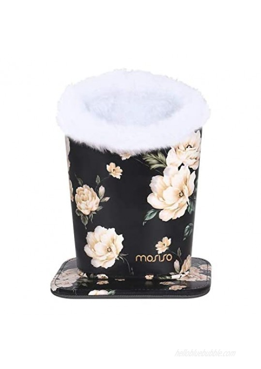MOSISO Eyeglasses Holder Plush Lined PU Leather Pattern Stand Case with Magnetic Base Black Base Camellia