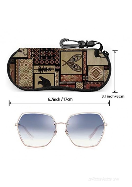Rustic Lodge Bear Moose Glasses Case With Carabiner Ultra Light Portable Neoprene Zipper Sunglasses Soft Case