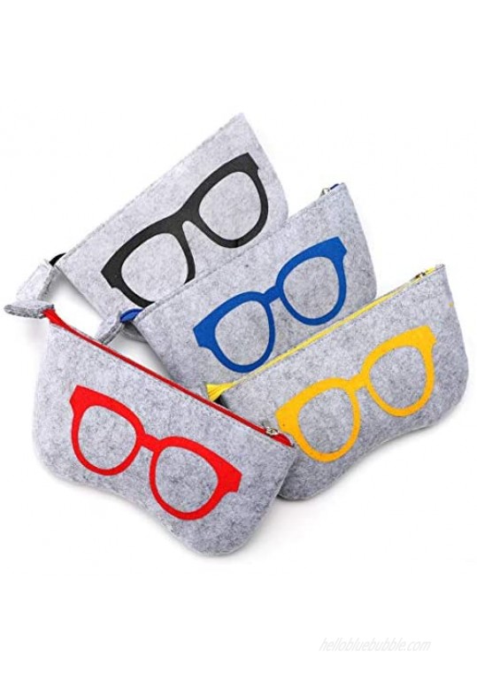 Soleebee 4 Pack Portable Eyeglasses Bag Case Soft Felt Zipper Glasses Purse Bag Makeup Storage Pouch