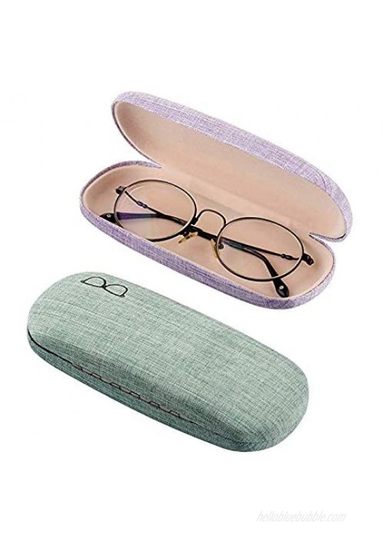 USUNQE Pack of 2 Hard Shell Eyeglasses Case Linen Fabrics Glasses Protective Case for Daily Using