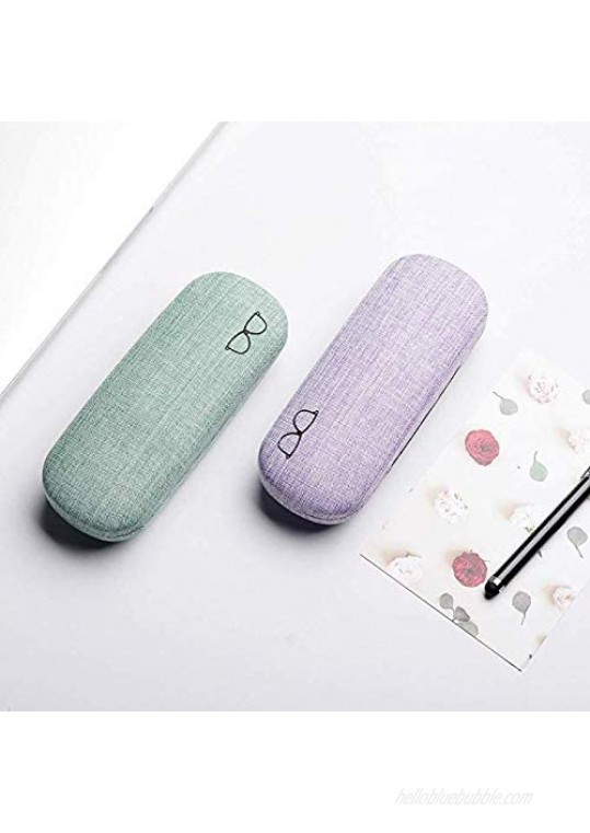 USUNQE Pack of 2 Hard Shell Eyeglasses Case Linen Fabrics Glasses Protective Case for Daily Using