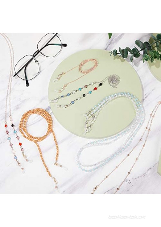 10 Pieces Eyeglass Chains Beaded Eyeglass Strap Holder Glasses Necklace Strap Eye Glass String for Women (Rose Gold Silver)