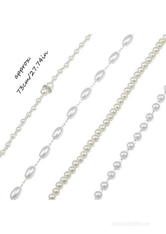 4 Pieces Faux Pearl Face Covering Lanyard Eyeglass Holder Chain Necklace Beaded Eyeglass Chain for Women Holding Face Covering Around Neck