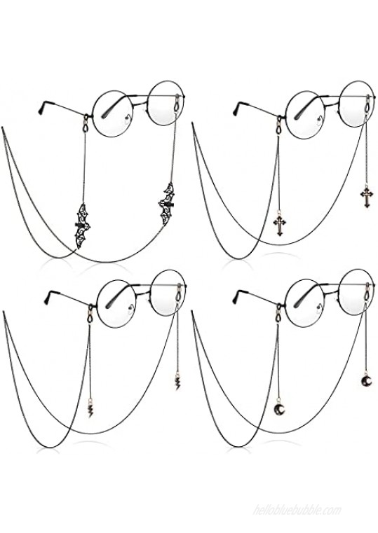 4 Pieces Glasses Chain Black Bat Moon Pendant Eyeglass Strap Holder Lanyards Eyewear Retainer for Women Men