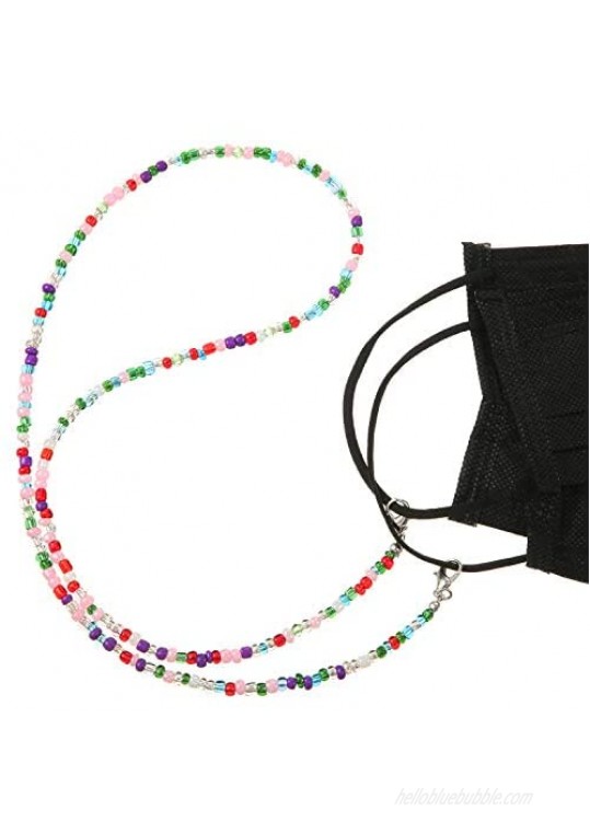 5 Pieces Beaded Face Covering Lanyards Colorful Bead Eyeglass Chains Clip Holder Handmade Necklace with 5 Pairs Silver Clips 28 Inches Long