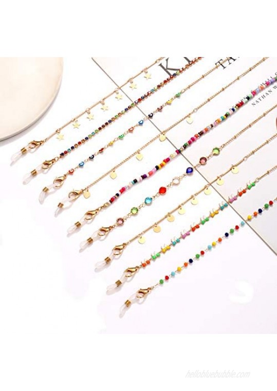9PCS Mask Chain Glasses Chain Lanyard for Women Kids Gold Beaded Hanging Sunglasses Dainty Link Chain Necklace Eyeglass Chain Set Anti-Lost Around Neck for Men Girls