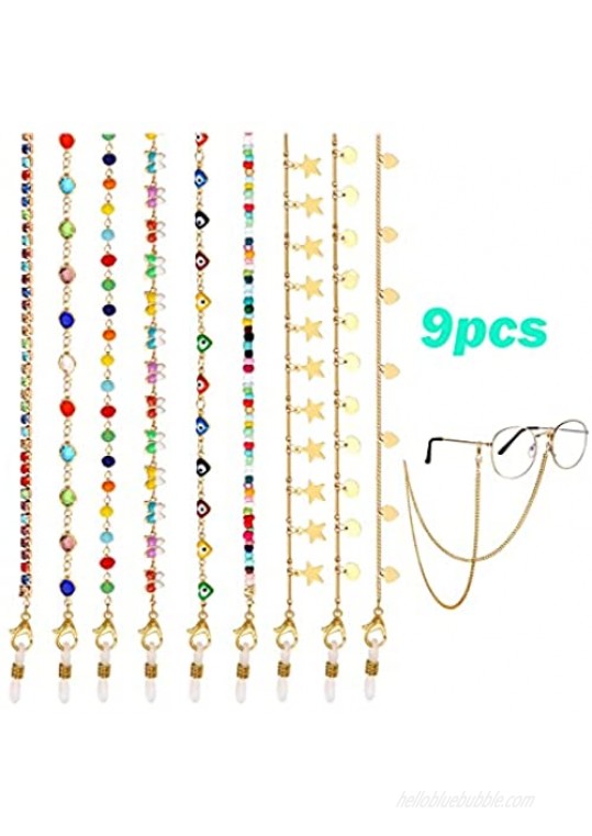 9PCS Mask Chain Glasses Chain Lanyard for Women Kids Gold Beaded Hanging Sunglasses Dainty Link Chain Necklace Eyeglass Chain Set Anti-Lost Around Neck for Men Girls