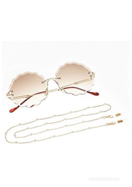 Beaded Eyeglass Chain Sunglasses Holder Strap Eyewear Retainer Lanyard (Pearl 3 with golden chain)