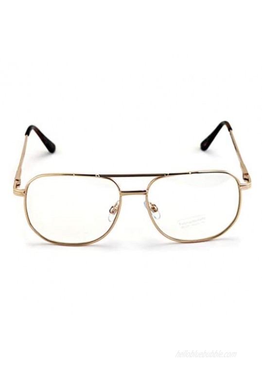 Metal Tear Drop Clear Len Glasses - Big Lens Spring Hinge Square Fashion Gold Gunmetal