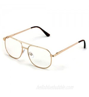 Metal Tear Drop Clear Len Glasses - Big Lens Spring Hinge Square Fashion Gold Gunmetal