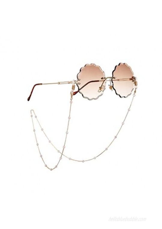 Sither Fashion Sunglass Chain Necklace for Women Pearl Beaded Sunglasses Holder Cords Eyewear Retainer Reading Eyeglass Holder Strap Lanyards Girls Elderly Anti Slip on Vacation (gold)