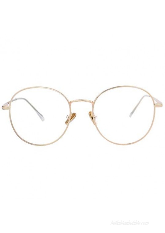 Blue Light Blocking Glasses for Women Men Stylish Round Metal Frame Clear Lens Eyeglasses