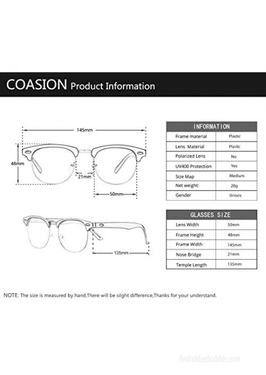 COASION Vintage Semi-Rimless Clear Glasses Fake Nerd Horn Rimmed Eyeglasses Frame