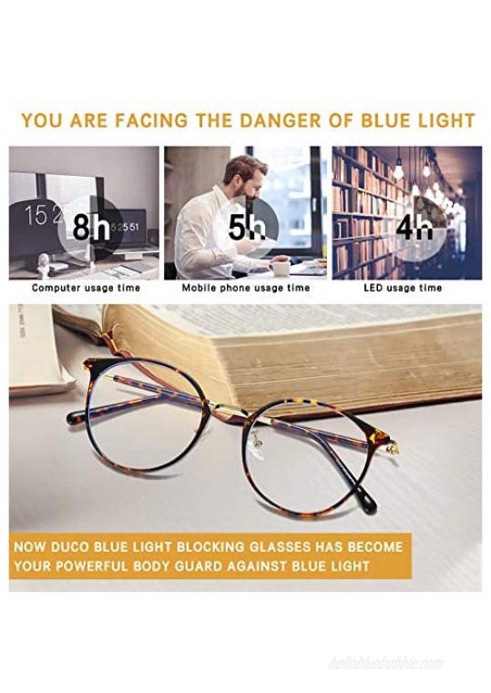 DUCO Superlight Blue Light Blocking Glasses Frame for Women Men Retro Round Eyeglasses Clear Lens Faye W013