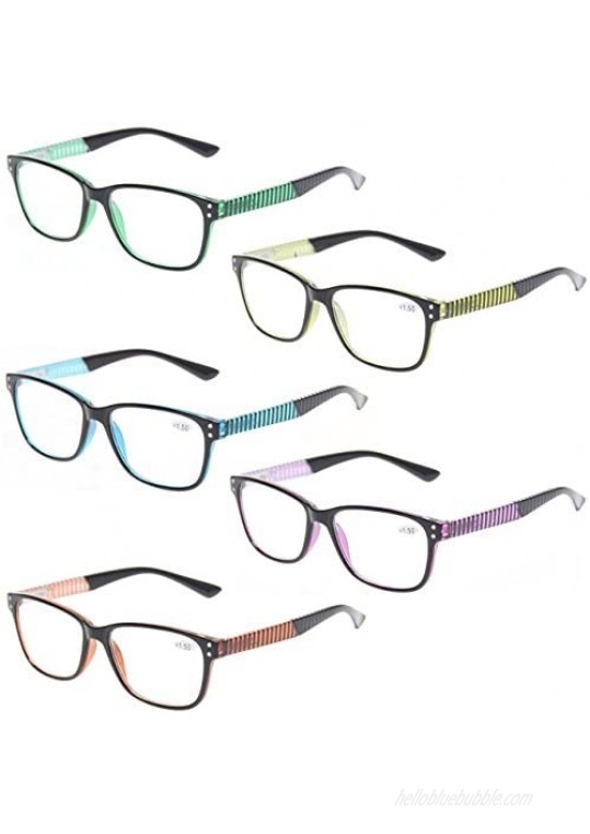 Kerecsen 5 Pack Fashion Reading Glasses Spring Hinge With Stylish Pattern Readers