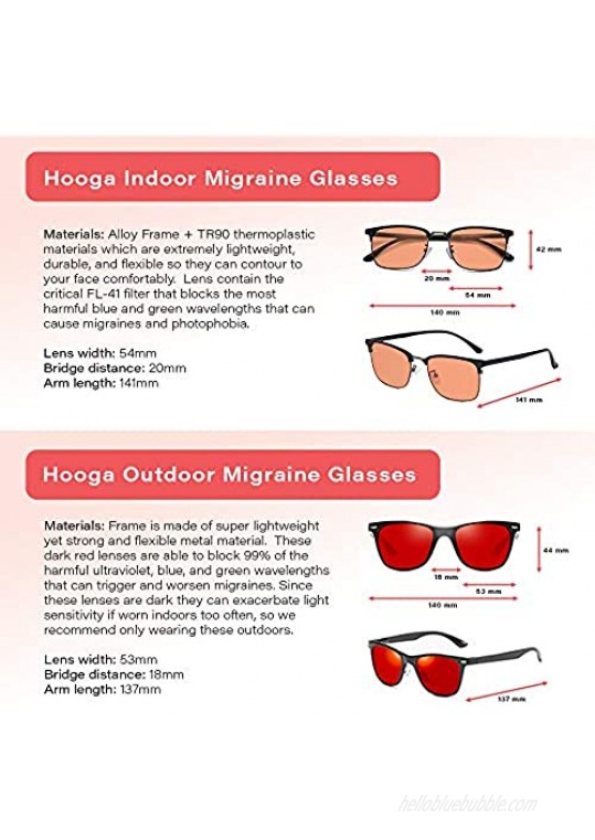 Migraine Glasses Combo Pack Indoor & Outdoor Migraine Relief by Hooga Unisex Frame Filters Most Harmful Wavelengths That Can Cause Migraines