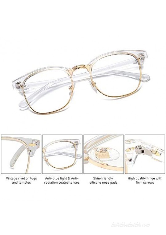 SOJOS Retro Semi Rimless Blue Light Blocking Glasses Half Horn Rimmed Eyeglasses SJ5018