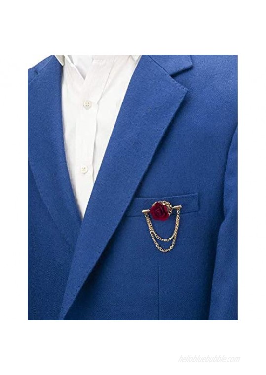 A N KINGPiiN Maroon Flower with Double Hanging Chain Lapel Pin Brooch Suit Stud Shirt Studs Men's Accessories