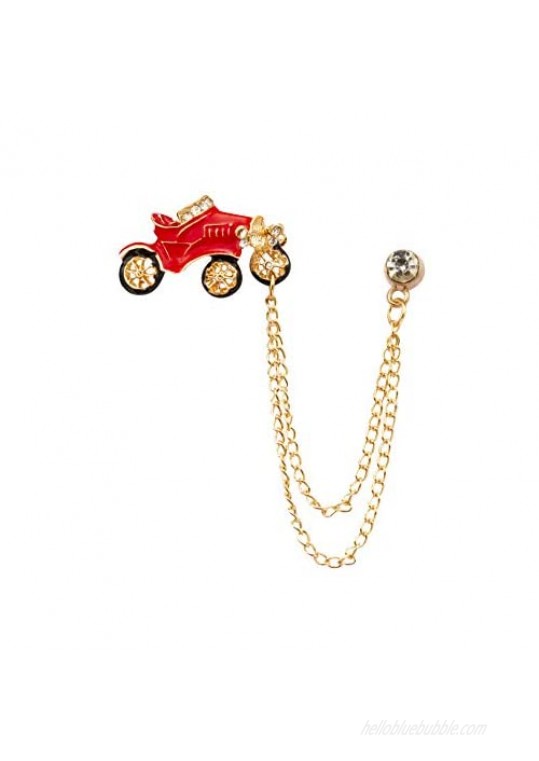 A N KINGPiiN Red Vintage Car with Hanging Chain Lapel Pin Badge Gift Party Shirt Collar Costume Pin Accessories for Men Brooch