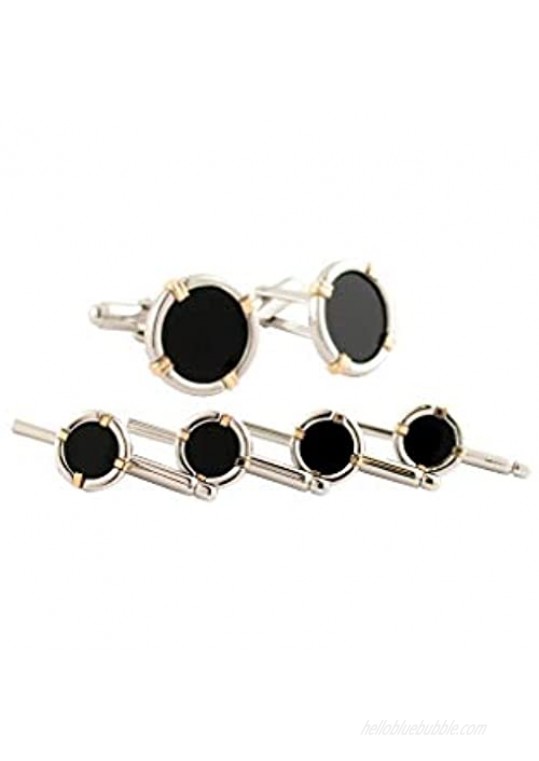 David Donahue Mens Sterling Silver & 14kt Gold Wire Onyx Stud Set