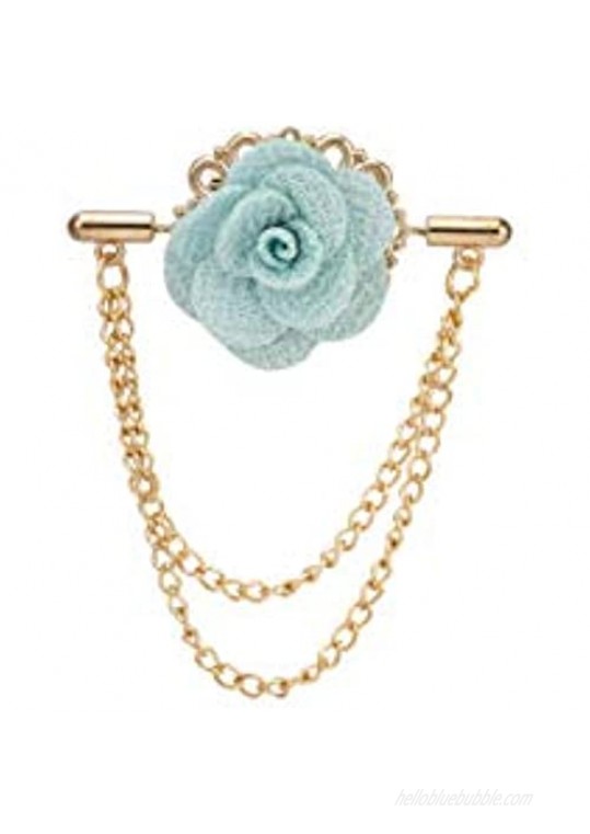 Knighthood Blue Flower with Double Hanging Chain Lapel Pin Brooch LP-52